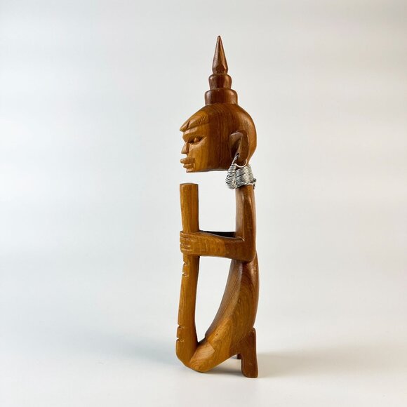 Vintage Besmo Kenya African Art Hand Carved Wood Figure Figurine  Statue Home De - Picture 3 of 6